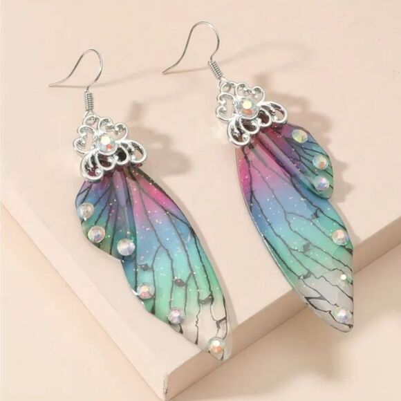 Dragonfly Wing Dangle Earrings - Picture 1 of 4